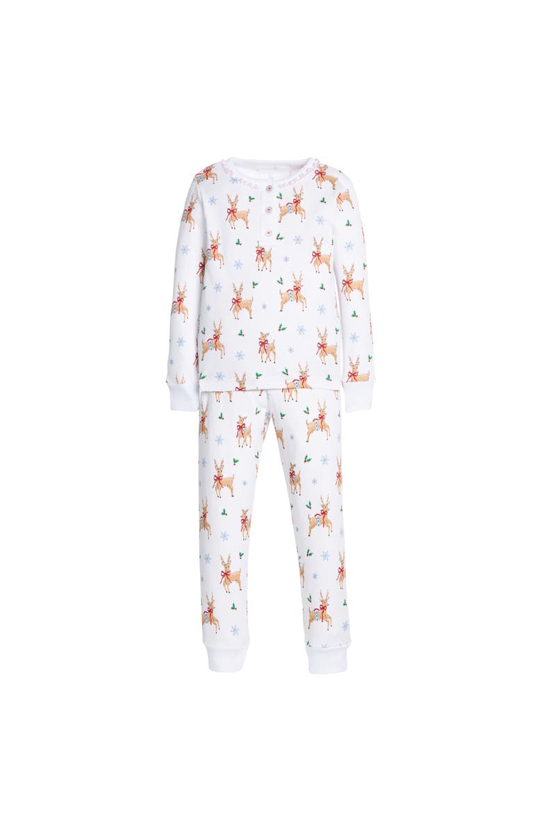 Little English Kids' Long Sleeve Ruffled Printed Jammies, Main, color, Reindeer Games