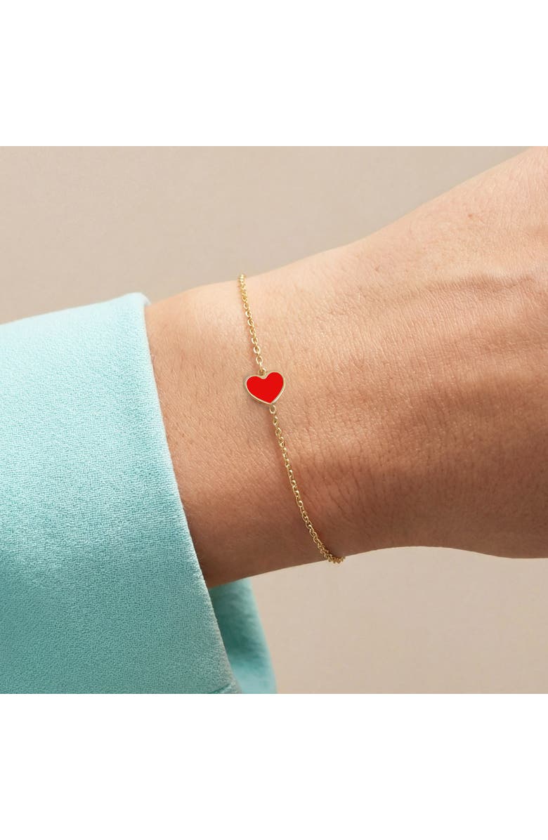 The Lovery Fine Jewelry Mini Coral Single Heart Bracelet, Alternate, color, Coral