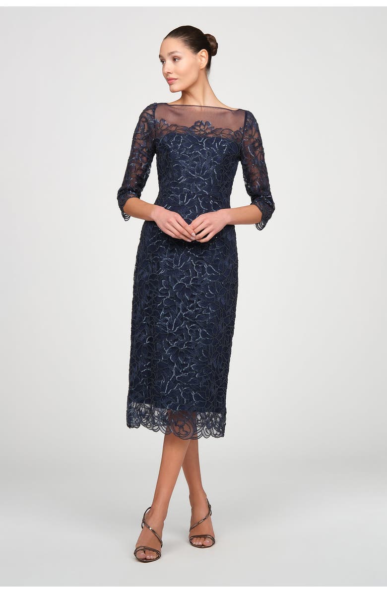 Theia Marbella Beaded Midi Dress, Alternate, color, Nautical Navy