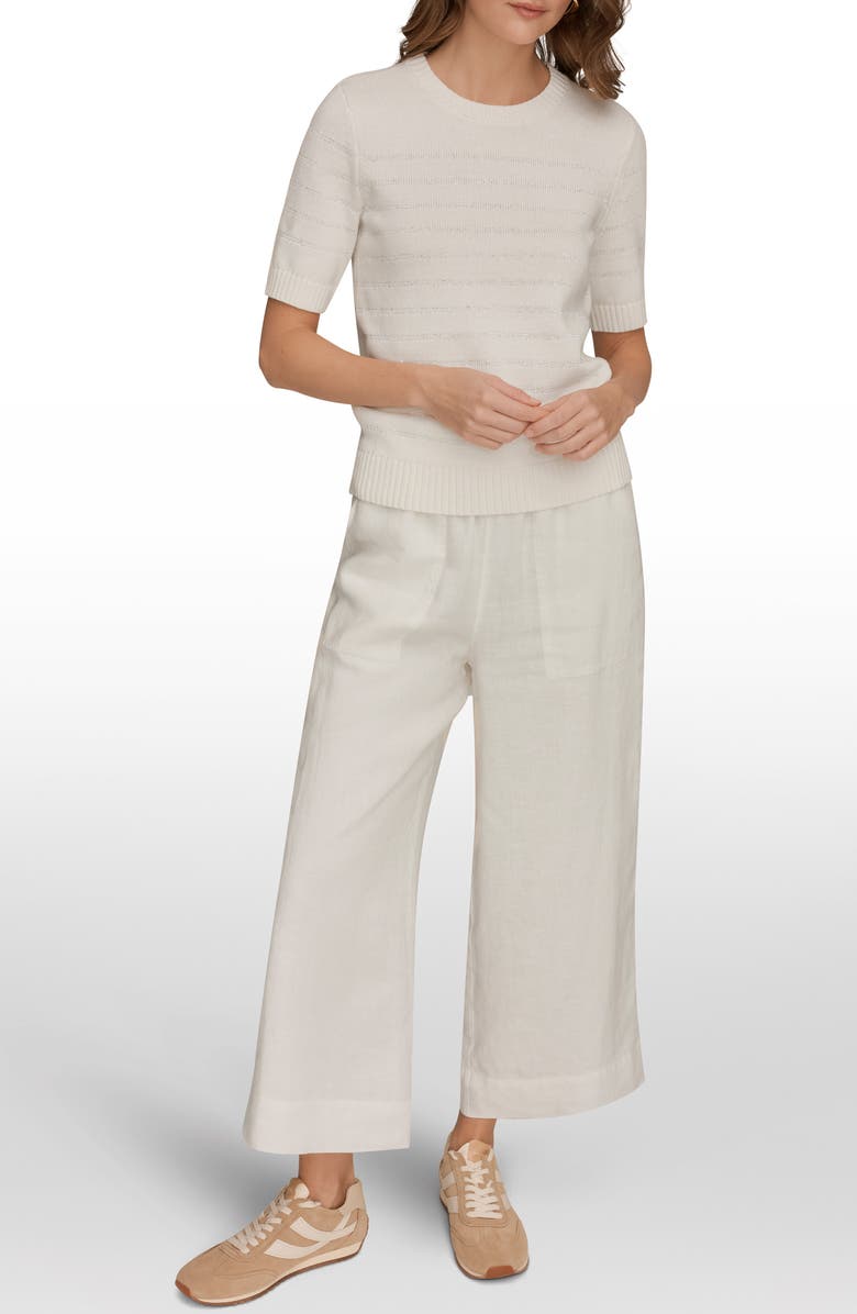 Donna Karan New York Sequin Elbow Sleeve Cotton Blend Sweater, Alternate, color, Cream