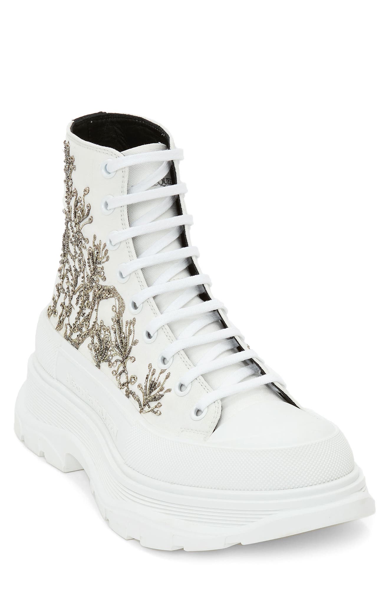McQueen Alexander McQueen Tread Slick Embroidered High Top Sneaker, Main, color, 