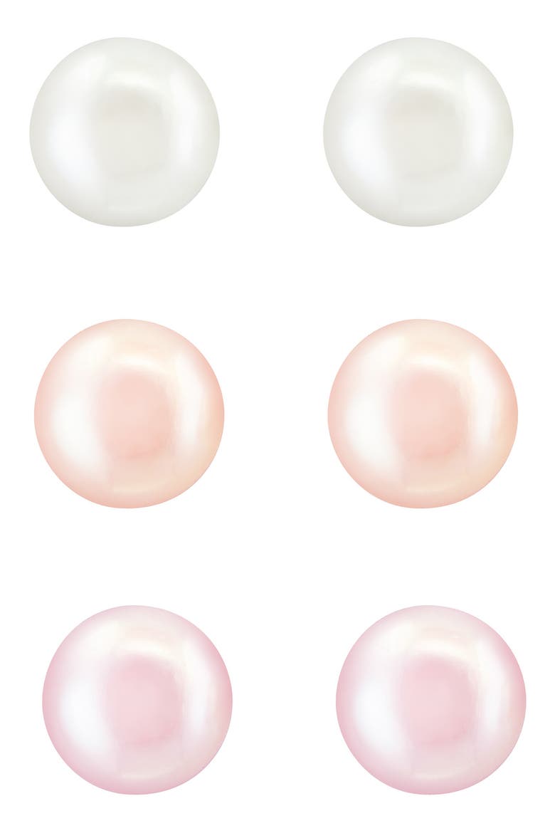 Set of 3 Sterling Silver 8mm Multicolor Freshwater Pearl Stud Earrings, Alternate, color, MULTI