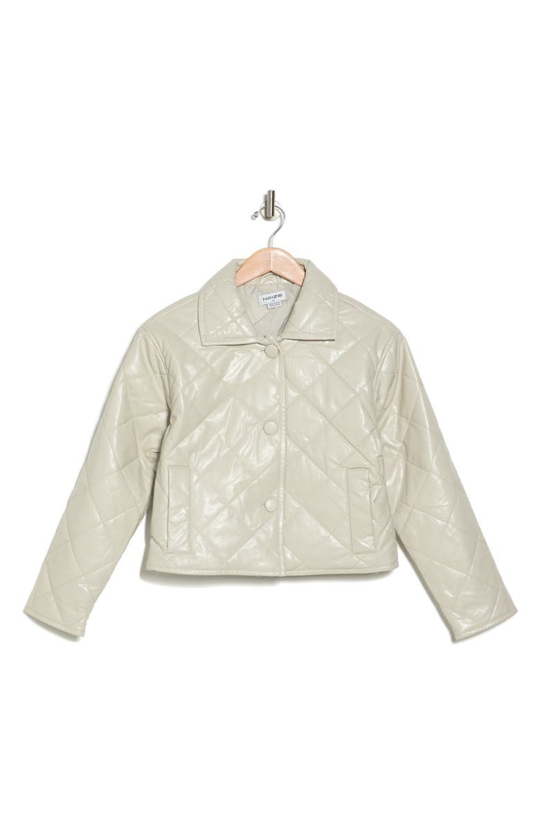 Noize Cropped Quilted Faux Leather Jacket, Alternate, color, Bone