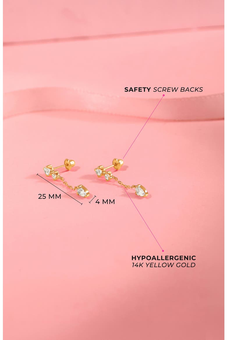 14k Dangle CZ Girl Earrings, Alternate, color, Gold