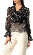 IVONNE See-Through Polka Dot V-Neck Blouse
