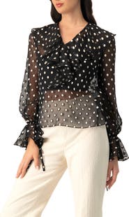 IVONNE See-Through Polka Dot V-Neck Blouse