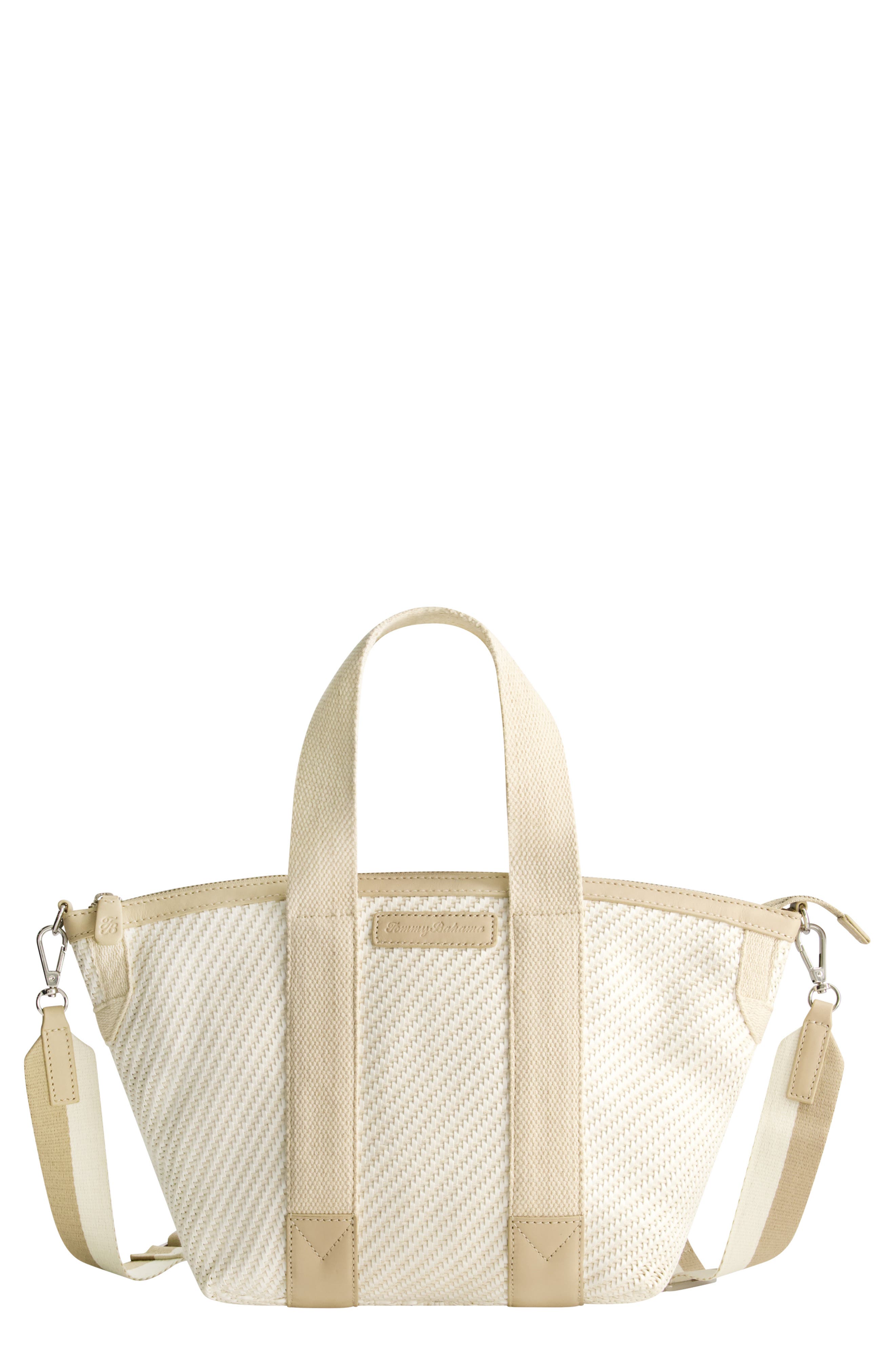 Soft Woven Zip-Top Tote, Main, color, TAN/ WHITE