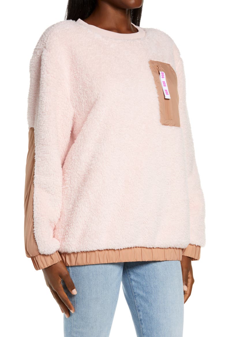 Furry Crewneck Sweatshirt, Alternate, color, LOTUS BLOSSOM / SANDALWOOD