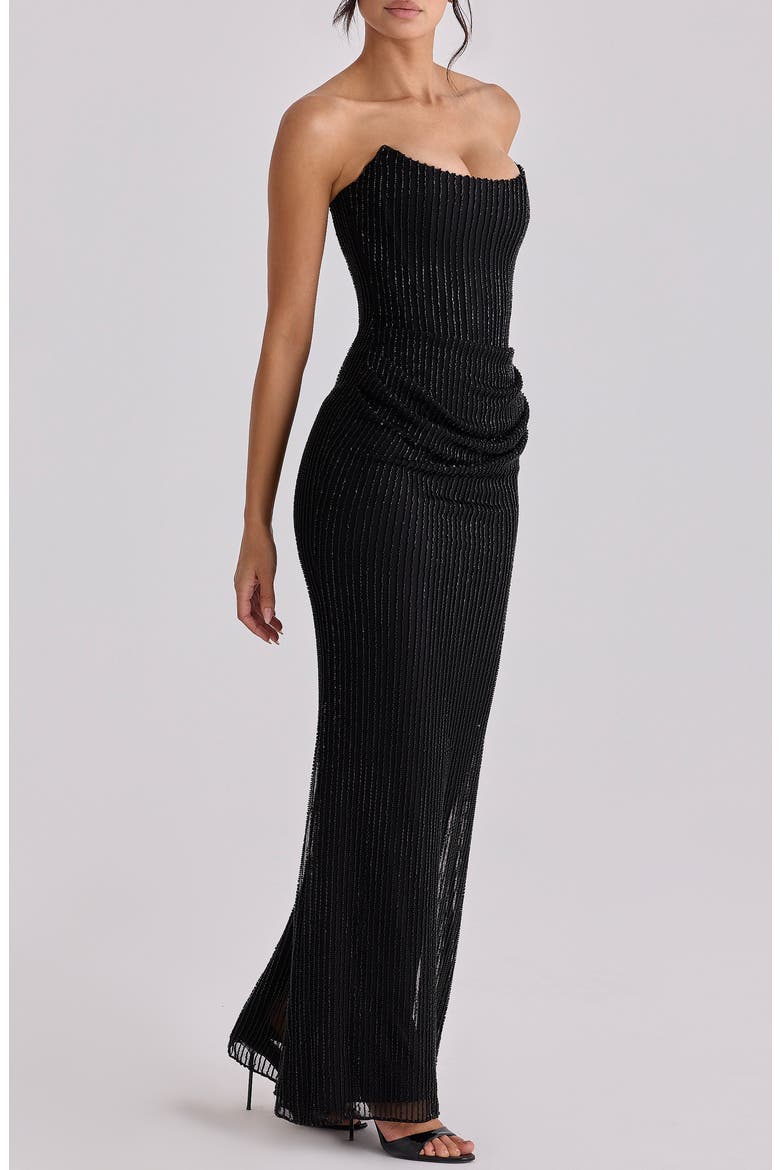 Alicia Hand Beaded Strapless Mermaid Gown, Alternate, color, BLACK
