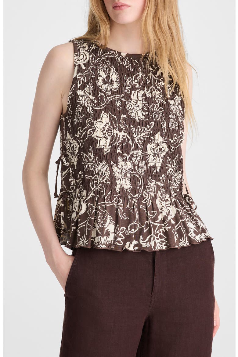 Side Tie Smocked Tank, Main, color, DARK BROWN