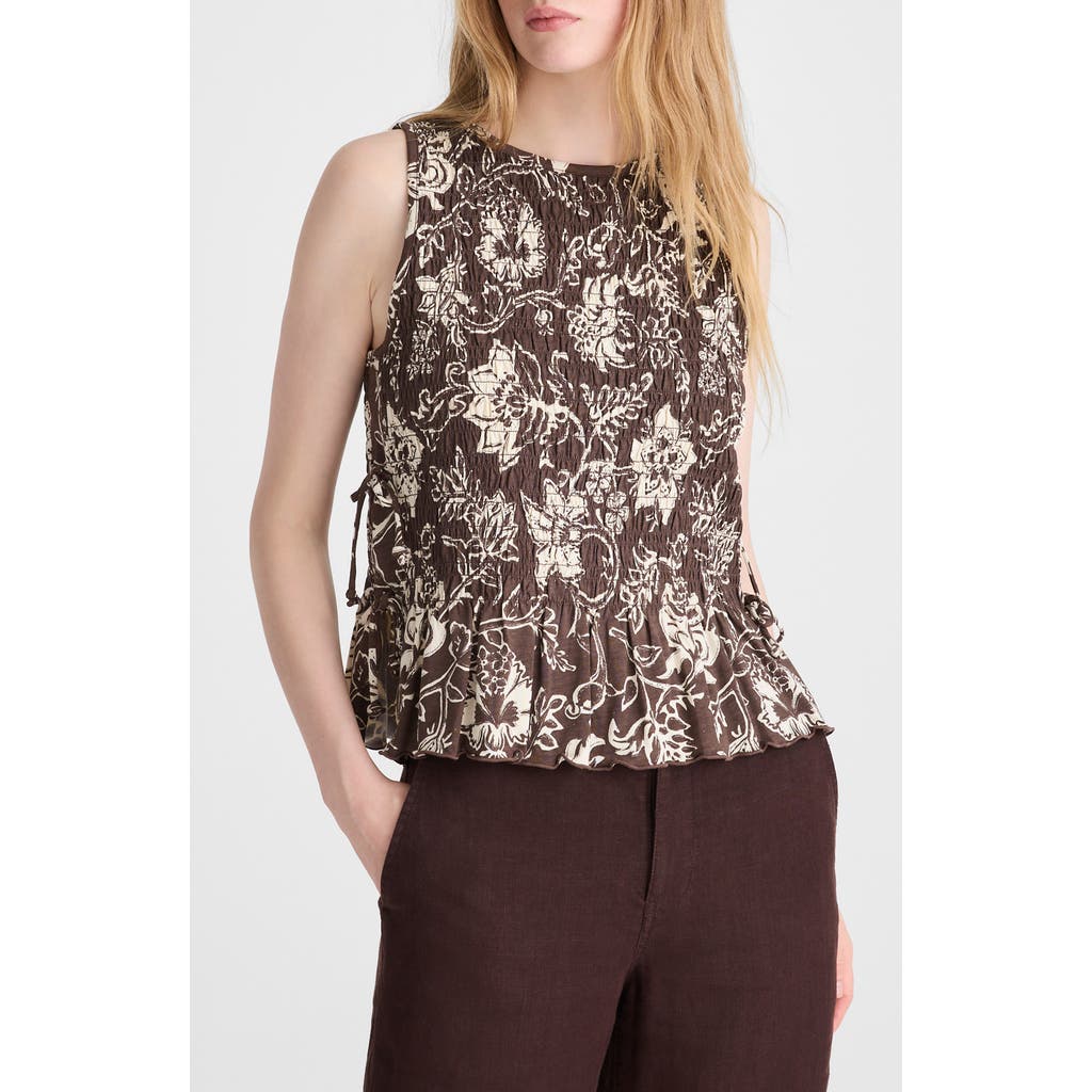 Madewell Side Tie Smocked Tank in Dark Brown at Nordstrom, Size X-Small