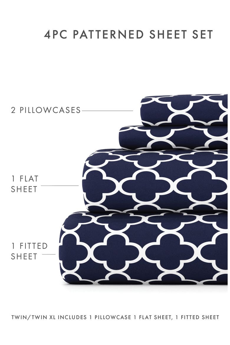 HOME SPUN Premium Ultra Soft Quatrefoil Pattern 4-Piece Bed Sheet Set, Alternate, color, NAVY