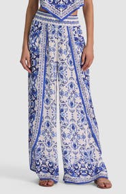 Alice + Olivia Larissa Smocked Wide Leg Split Pants