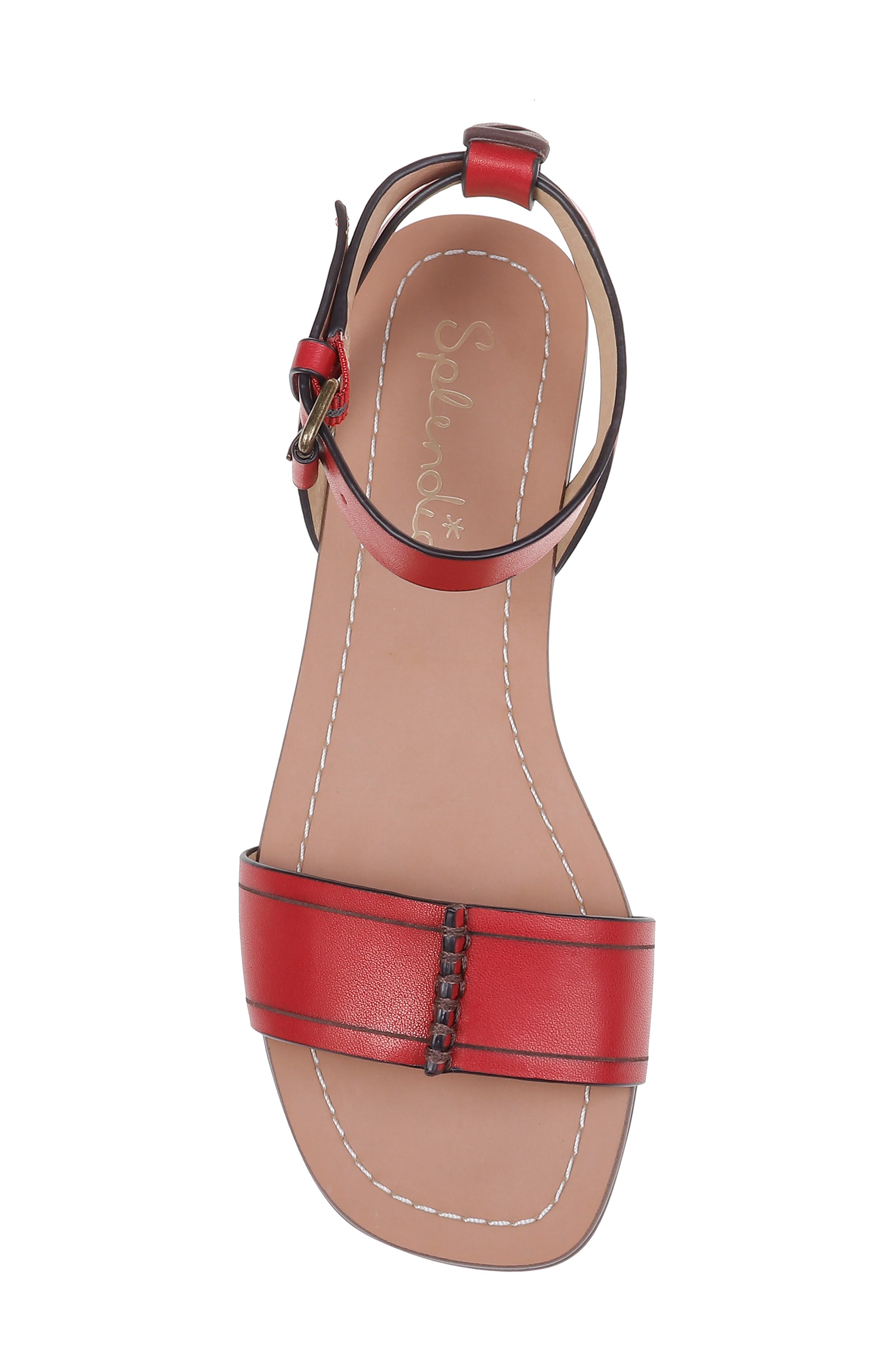 Tabitha Ankle Strap Flat Sandal, Alternate, color, AURORA RED LEATHER