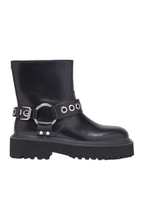 Leather biker boot