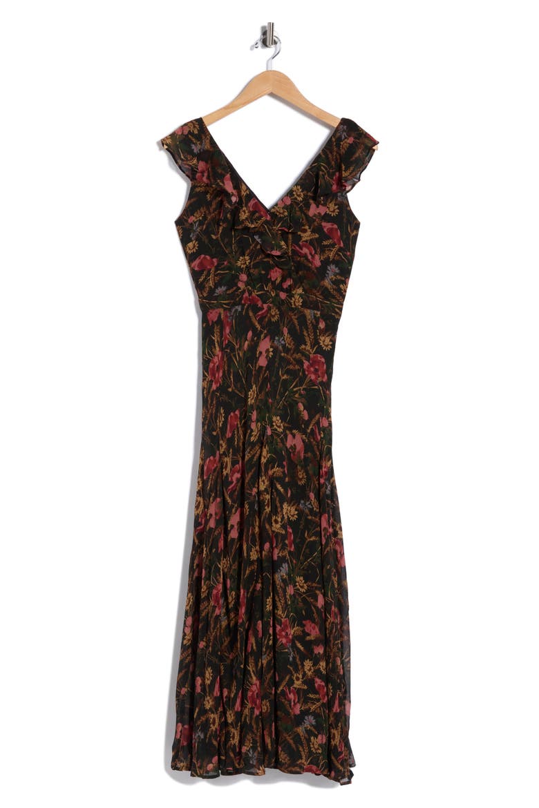 Sharleen Floral Cap Sleeve Silk Maxi Dress, Alternate, color, BLACK MULTI