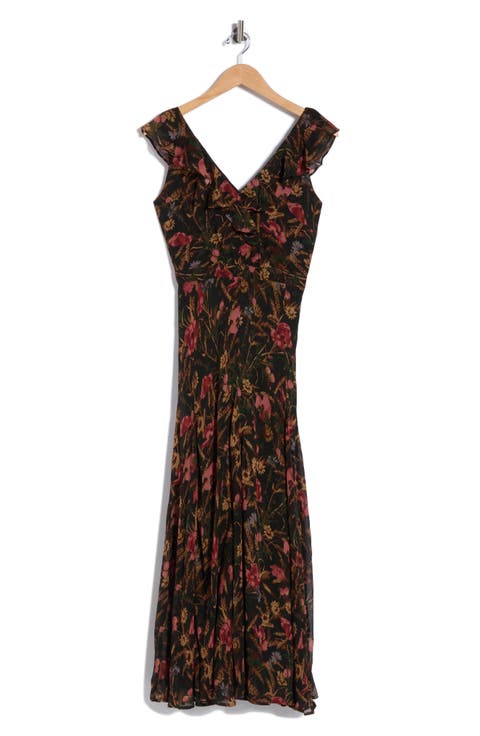 Sharleen Floral Cap Sleeve Silk Maxi Dress