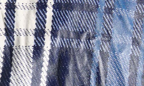 Bottega Veneta Belted Check Crushed Twill Coat In Blue/navy/chalk