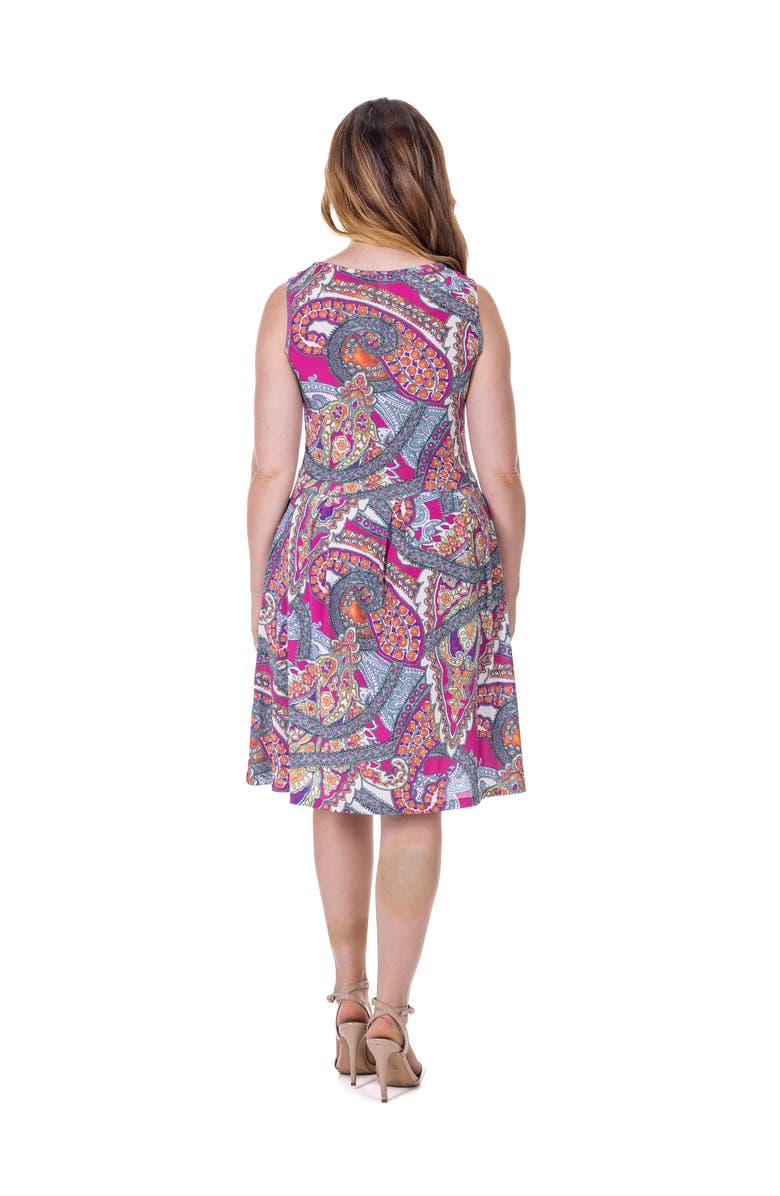 24seven Comfort Apparel Paisley Print Sleeveless Pleated Knee Length Pocket Dress, Alternate, color, Pink Multi