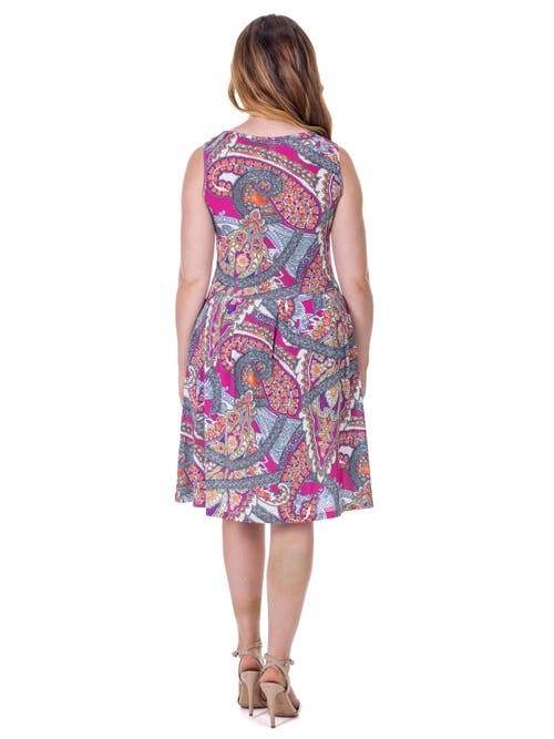 24seven Comfort Apparel Paisley Print Sleeveless Pleated Knee Length Pocket Dress In Multi
