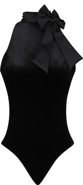 HOUSE OF CB Blair Bow Satin & Velvet Bodysuit