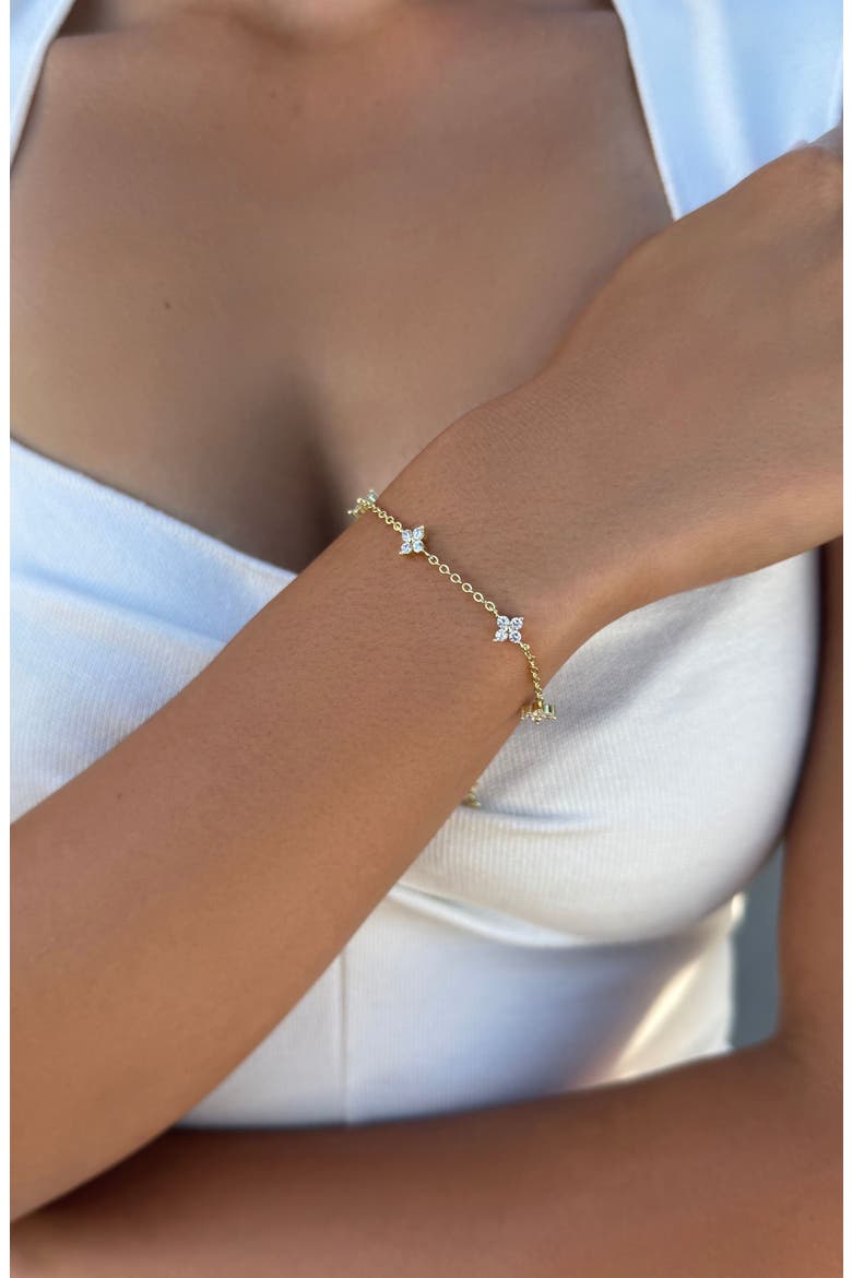 Cubic Zirconia Floral Station Bracelet, Alternate, color, GOLD