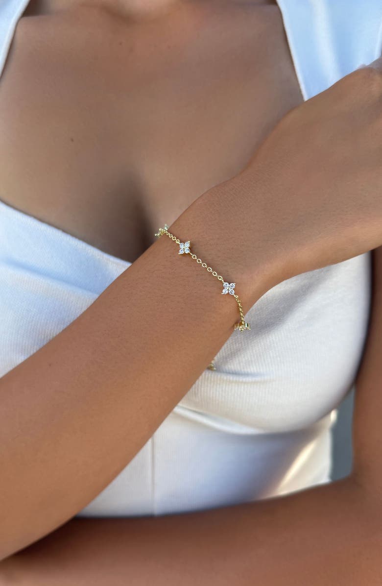 Adornia Cubic Zirconia Floral Station Bracelet, Alternate, color, Gold