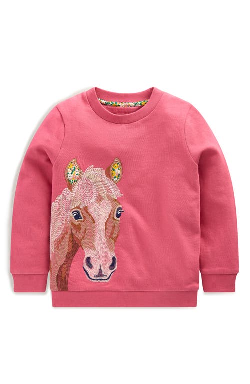 Mini Boden Kids' Horse Embroidered Cotton Sweatshirt in Rose Pink Horse 