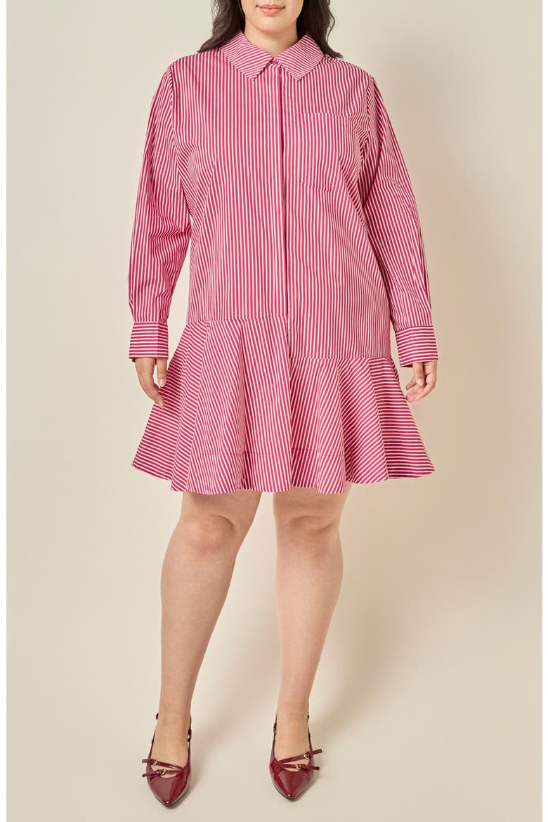 Striped Long Sleeve Flared Skirt Shirtdress, Main, color, BURGUNDY