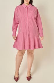 English Factory Striped Long Sleeve Flared Skirt Shirtdress