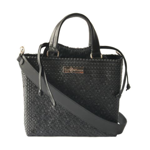 All Black Medium Woven Crossbody Drawstring Bag