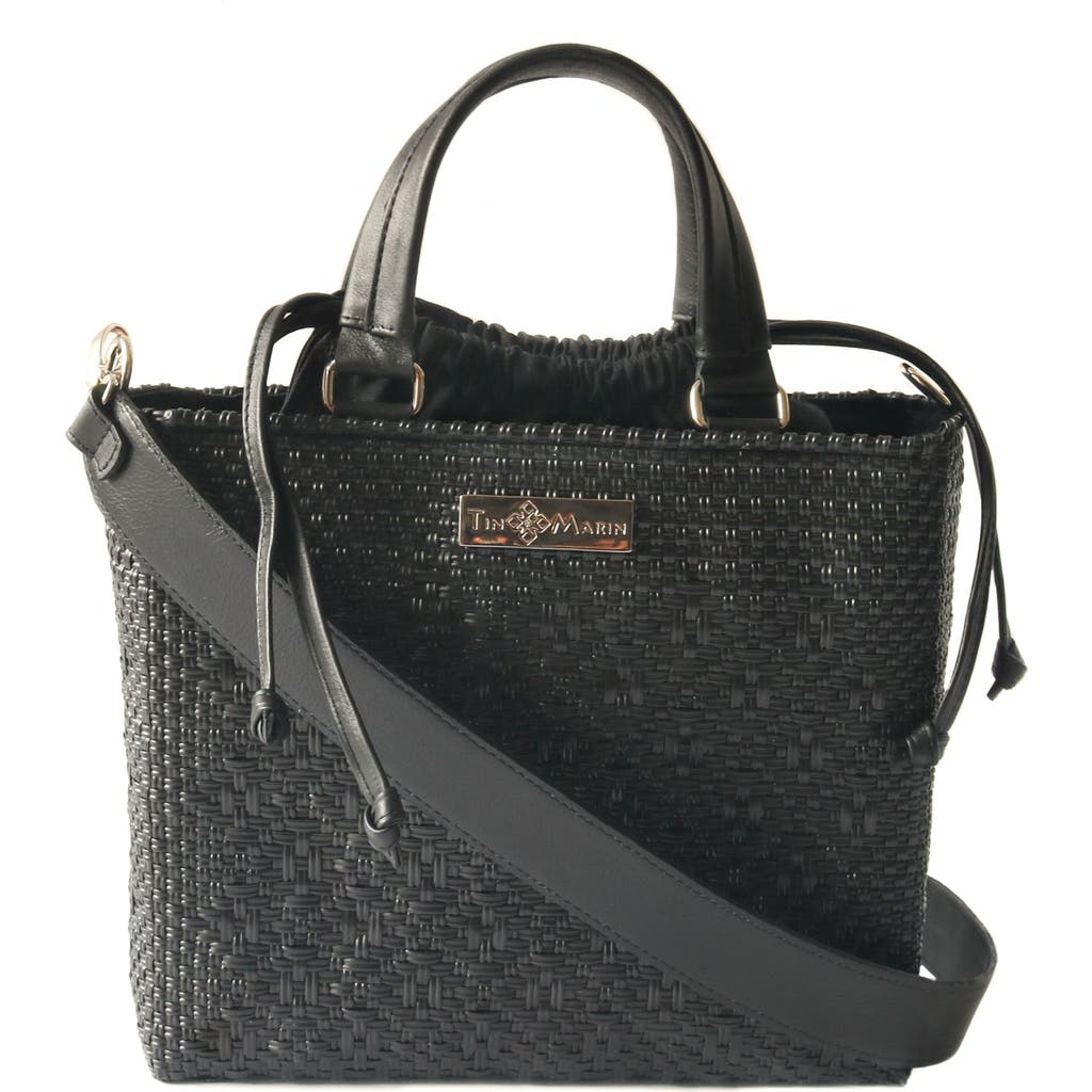 Tin Marin All Black Medium Woven Crossbody Drawstring Bag
