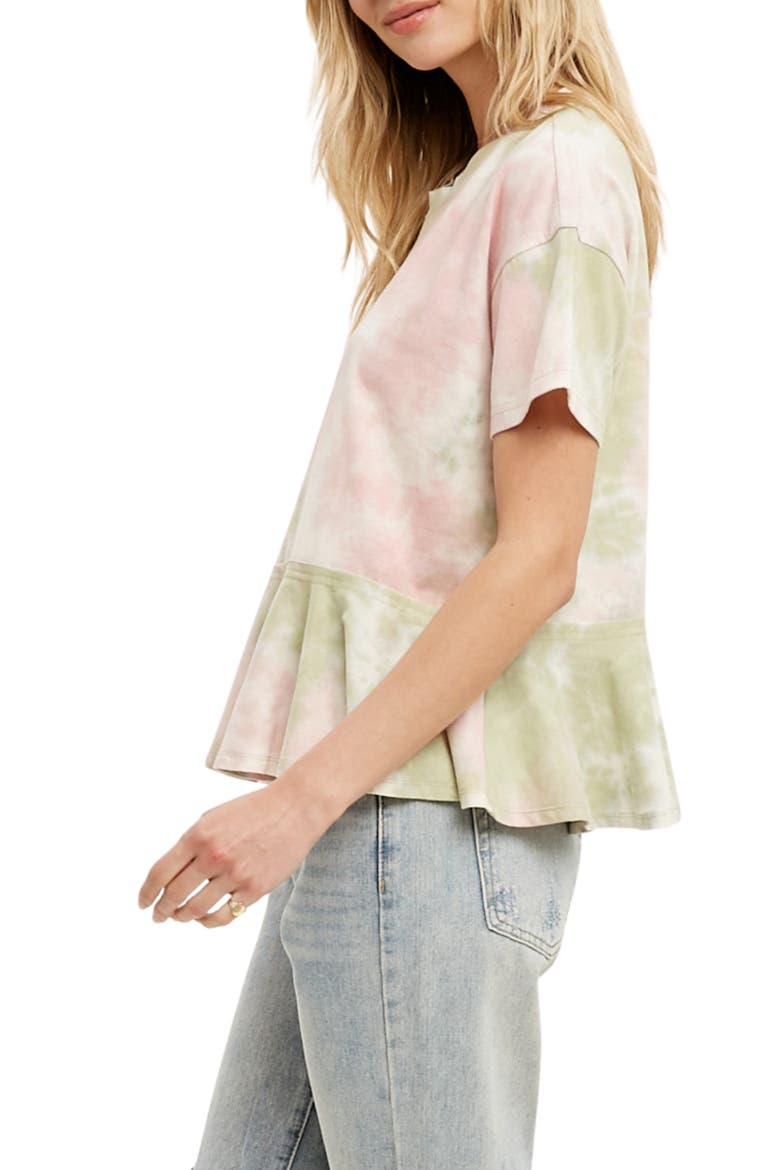 Tie Dye Short Sleeve Peplum Top, Alternate, color, GREEN/ PINK