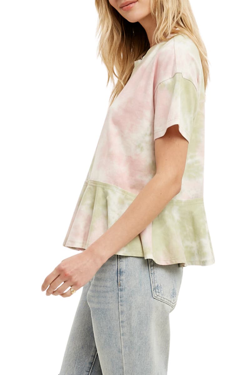 WISHLIST Tie Dye Short Sleeve Peplum Top, Alternate, color, Green/ Pink
