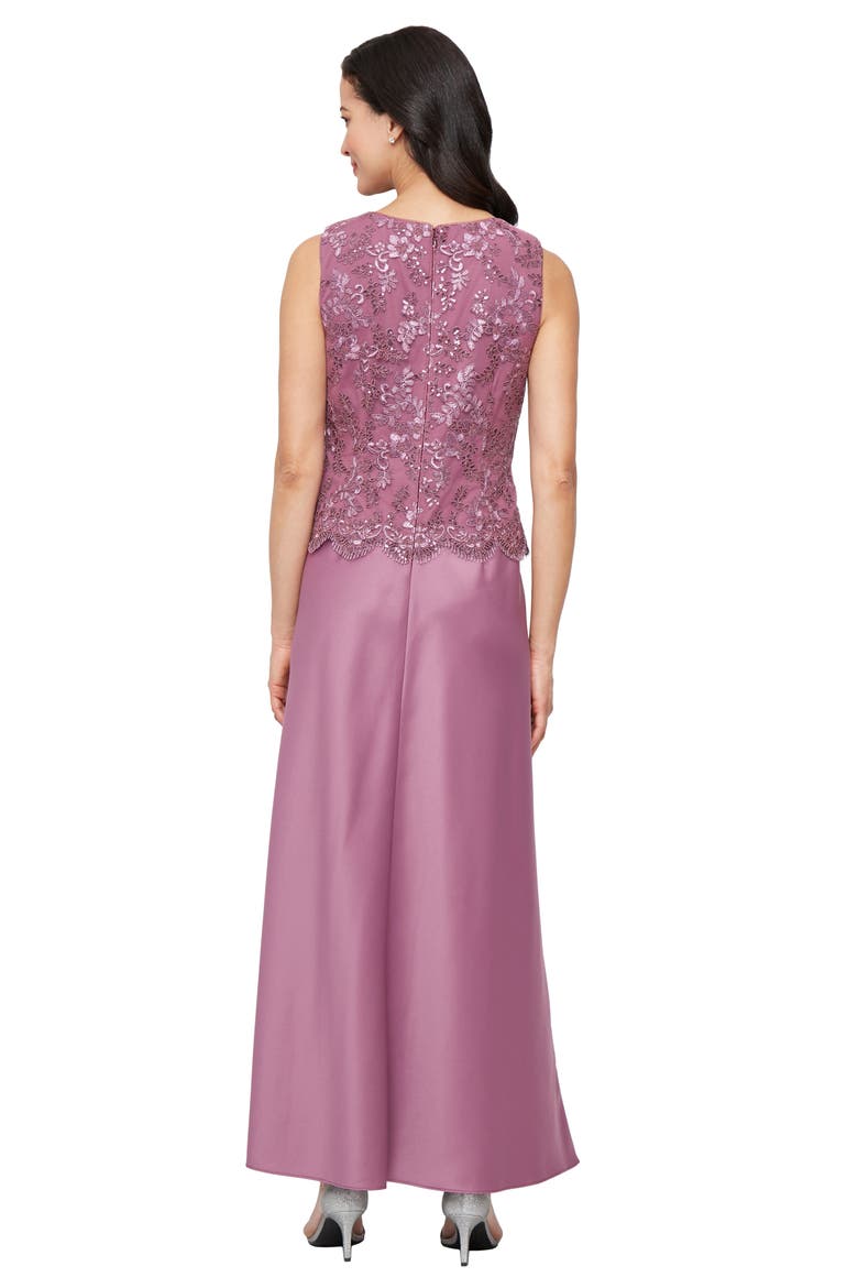 Embroidered Mock Two-Piece Gown with Jacket, Alternate, color, DARK MAUVE