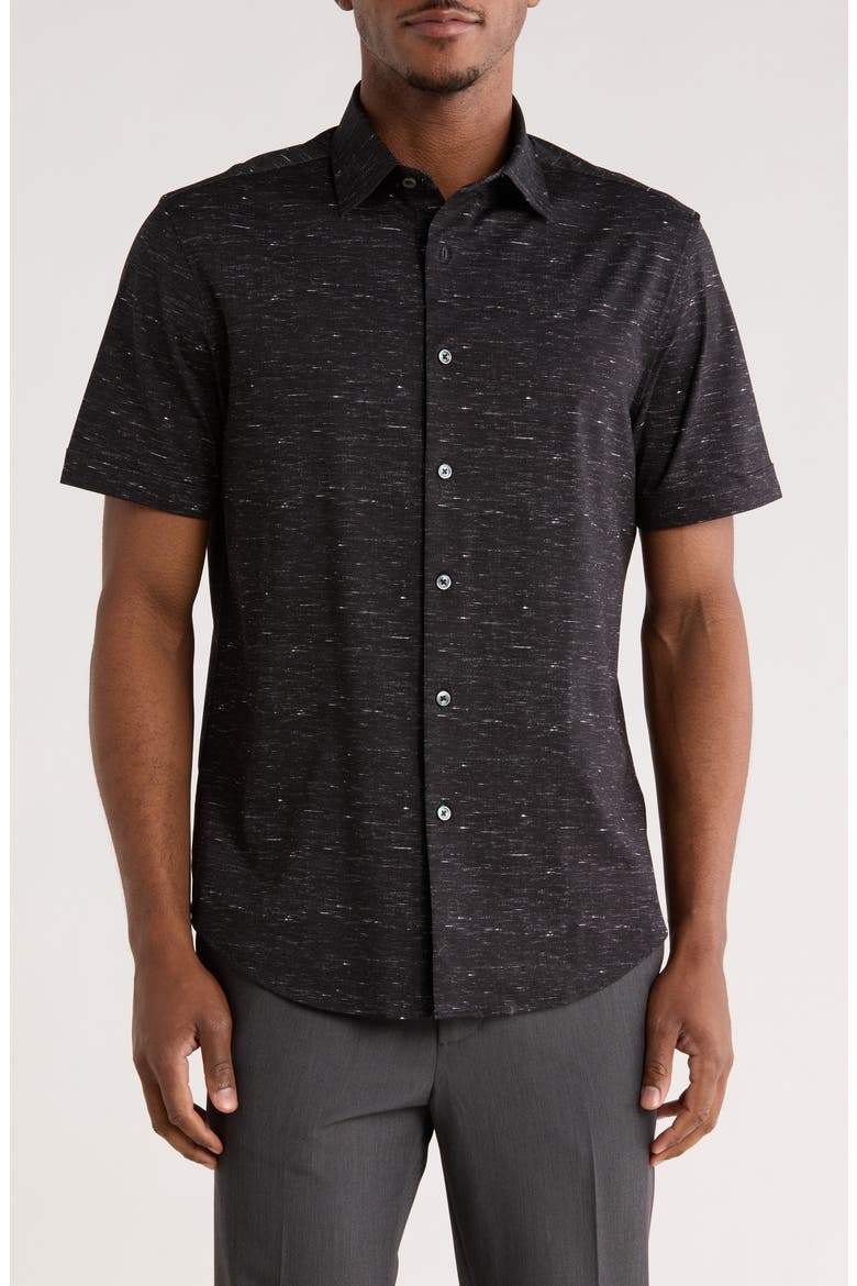 Miles OoohCotton® Solid Short Sleeve Button-Up Shirt, Main, color, BLACK
