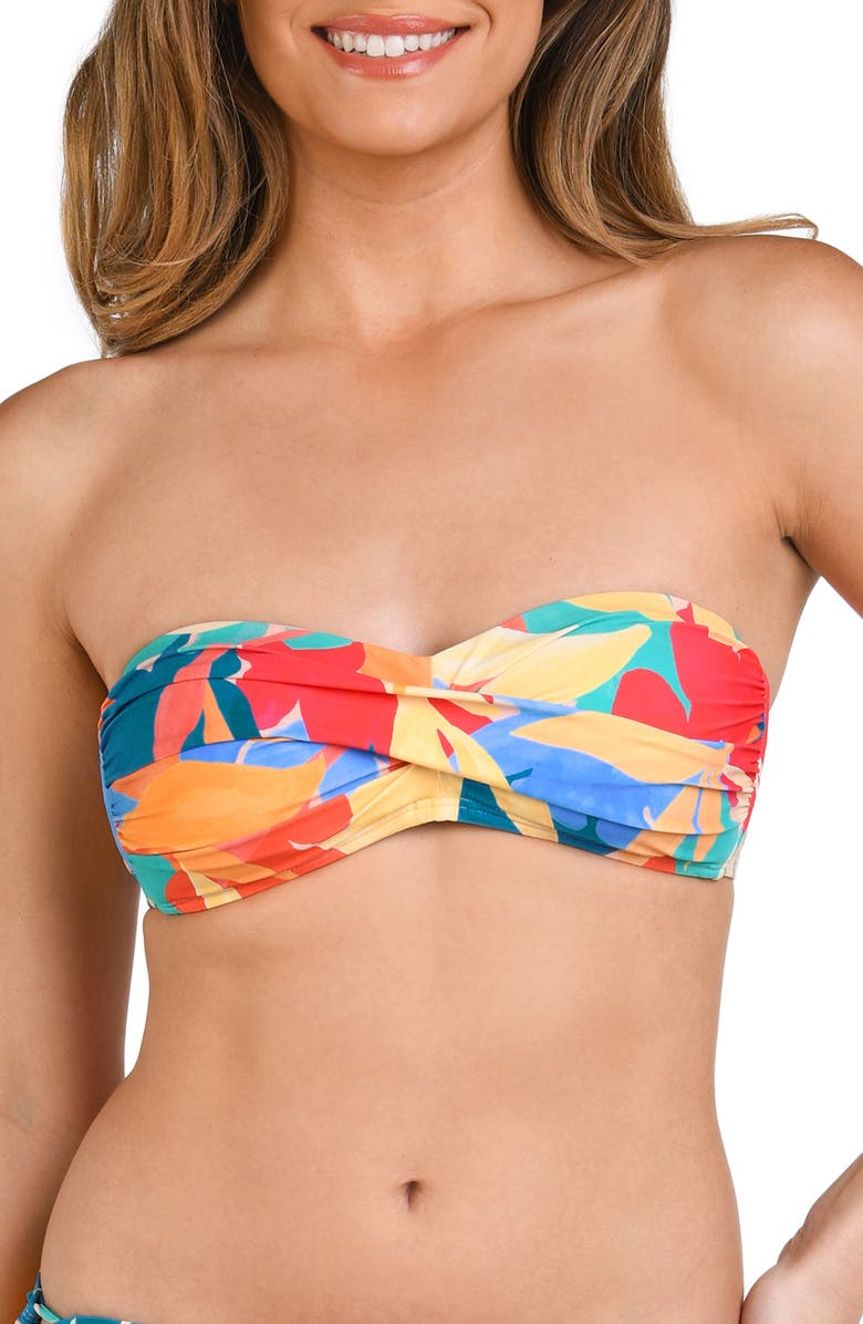 La Blanca Fantasy Resort Twist Bandeau Bikini Top, Main, color, Multi
