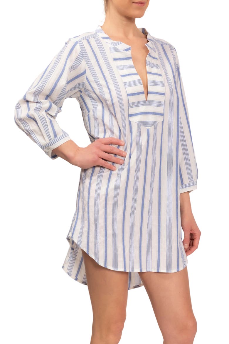 Hailey Stripe Cotton Pajama Tunic, Alternate, color, BLUEBERRY STRIPE