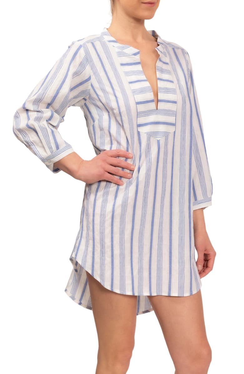 Everyday Ritual Hailey Stripe Cotton Pajama Tunic, Alternate, color, Blueberry Stripe