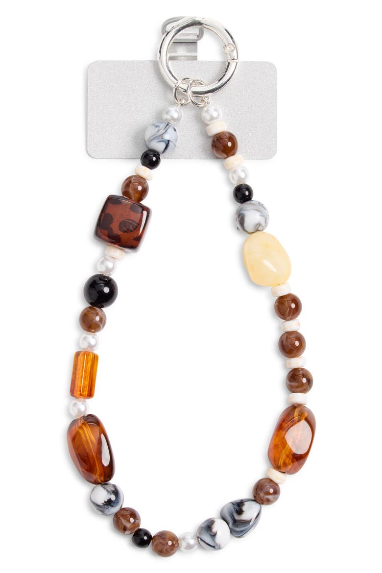 Beaded Phone Strap, Main, color, BROWN MULTI- SILVER