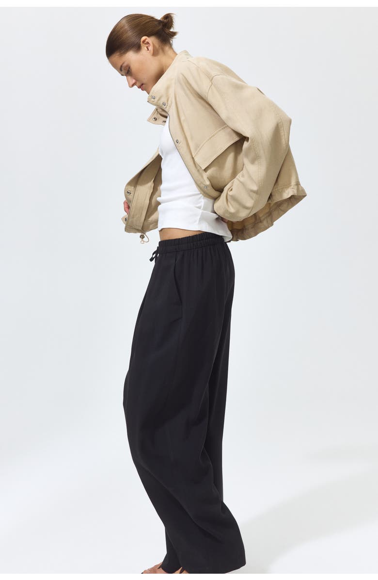 H&M Barrel Drawstring Trousers, Alternate, color, Black