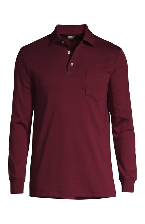 Lands' End Long Sleeve Cotton Supima Polo Shirt With Pocket In Red