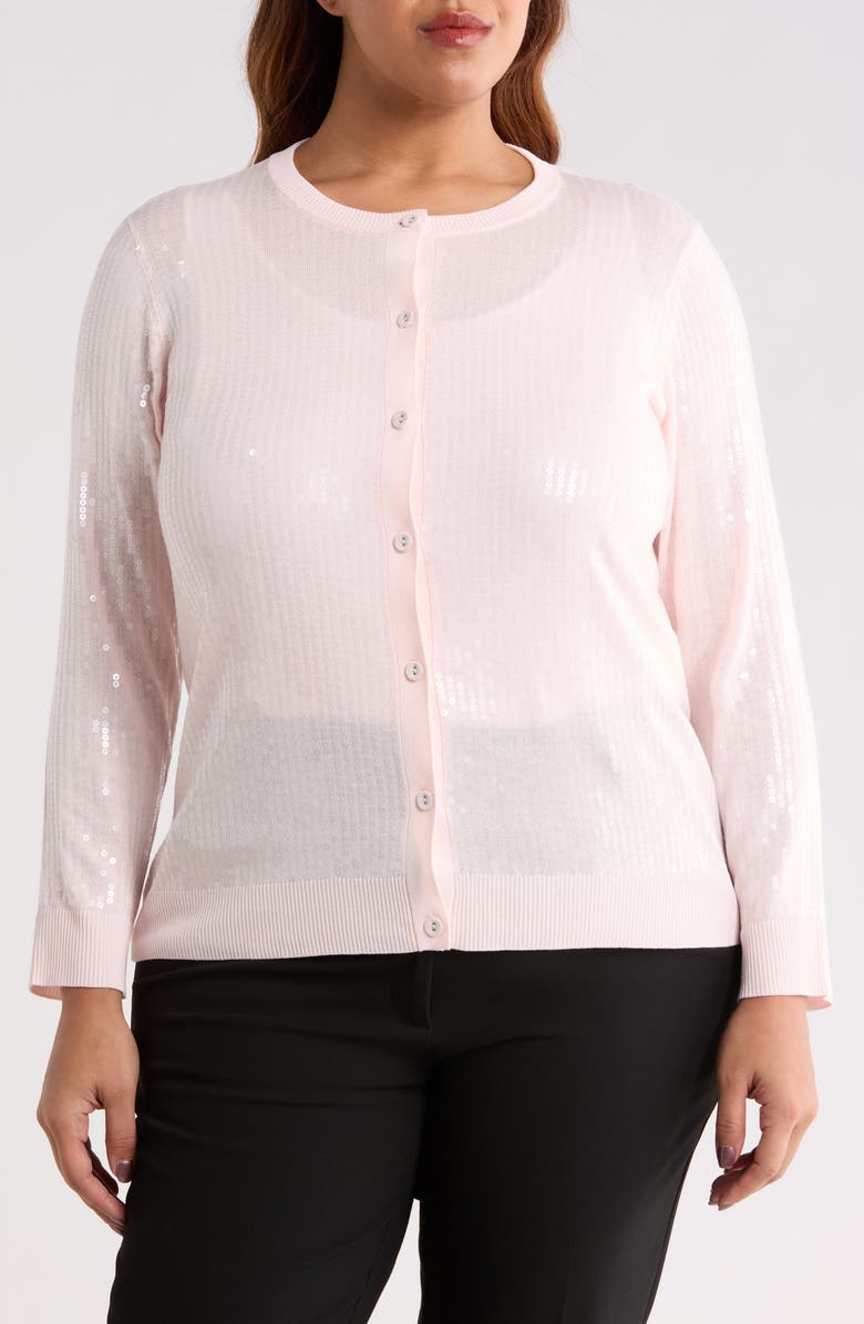 Anne Klein Clear Sequin Cardigan, Alternate, color, Soft Blossom