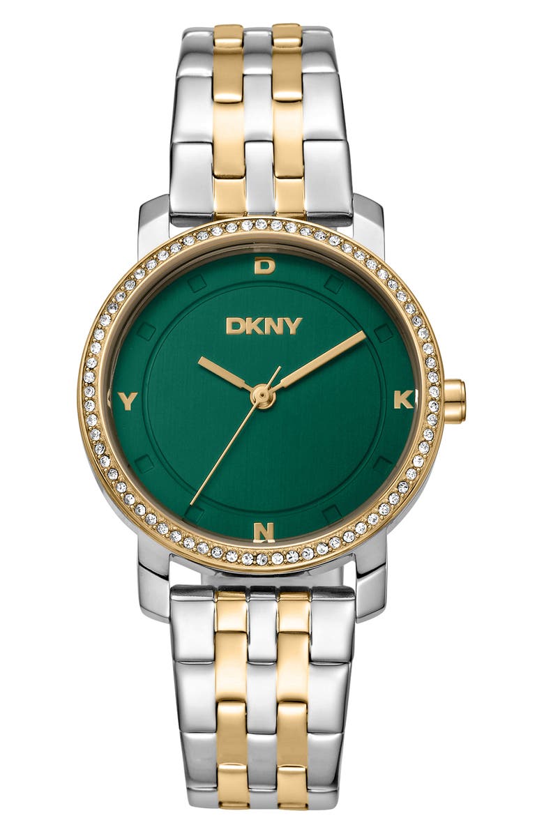 GEVRIL Crystal Bezel Two Tone Bracelet Watch, Main, color,