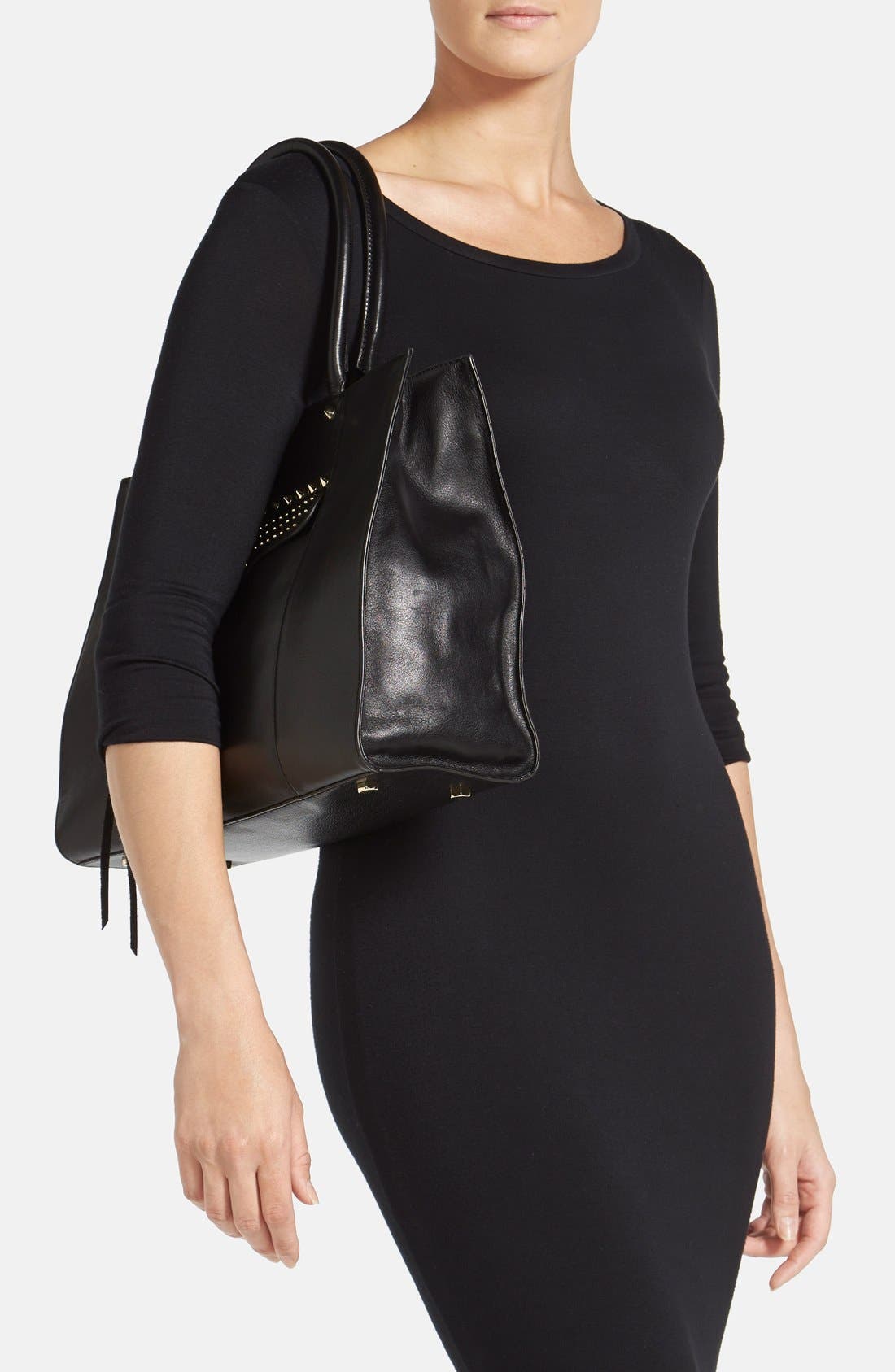 'Medium MAB' Studded Tote, Alternate, color, BLACK