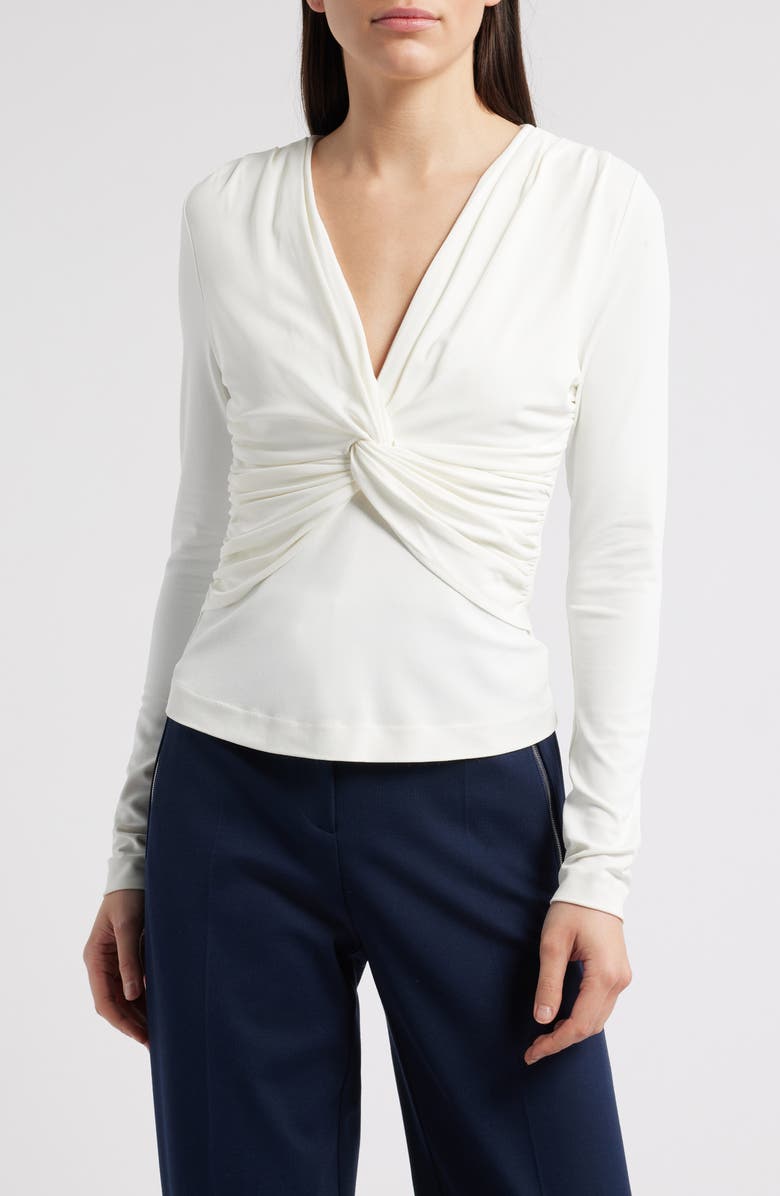 BOSS Eulori Twist Front Long Sleeve Top, Main, color, Open Wht