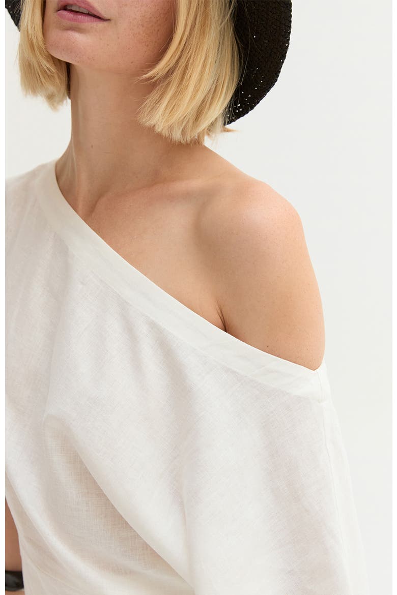 One Shoulder Linen Blend Top, Alternate, color, White