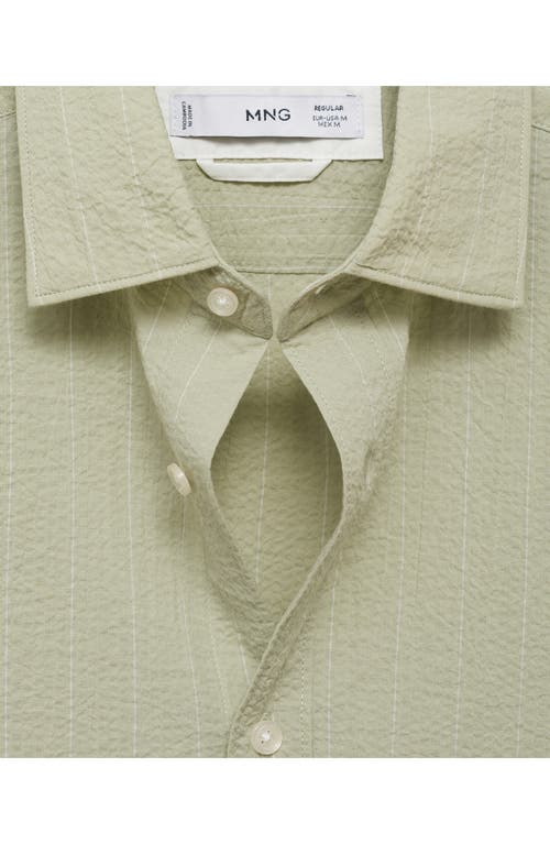 Mango Regular Fit Textured Stripe Button-up Shirt In Green