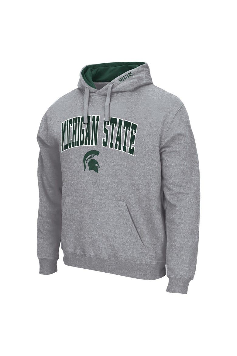 Men's Colosseum Heather Gray Michigan State Spartans Arch & Logo 3.0 Pullover Hoodie, Alternate, color, Heather Gray
