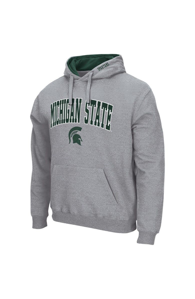 COLOSSEUM Men's Colosseum Heather Gray Michigan State Spartans Arch & Logo 3.0 Pullover Hoodie, Alternate, color, Heather Gray